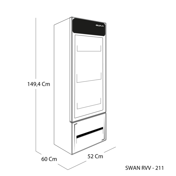 Vitrina Refrigerada Vertical SWAN 211L  Exhibición Elegante y Ahorro de Espacio (Modelo RVV-211 MA CS)