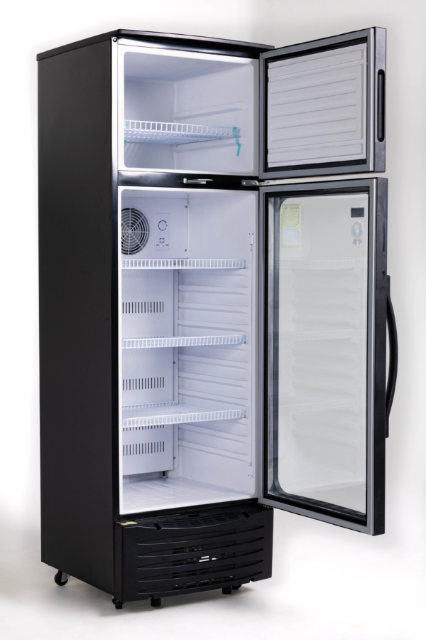 Vitrina Vertical Exhibidora SWAN 360L Doble Puerta y Doble Acción (Modelo SCD-3708)