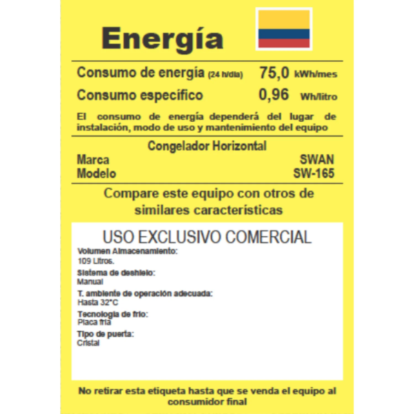 Exhibidor Congelador Compacto SWAN 109L Visibilidad Total y Diseño Eficiente (Modelo SW-165)