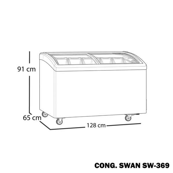 Exhibidor Congelador Profesional SWAN 263L Potencia CUBIGEL y Exhibición de Alto Flujo (Modelo SW-369)