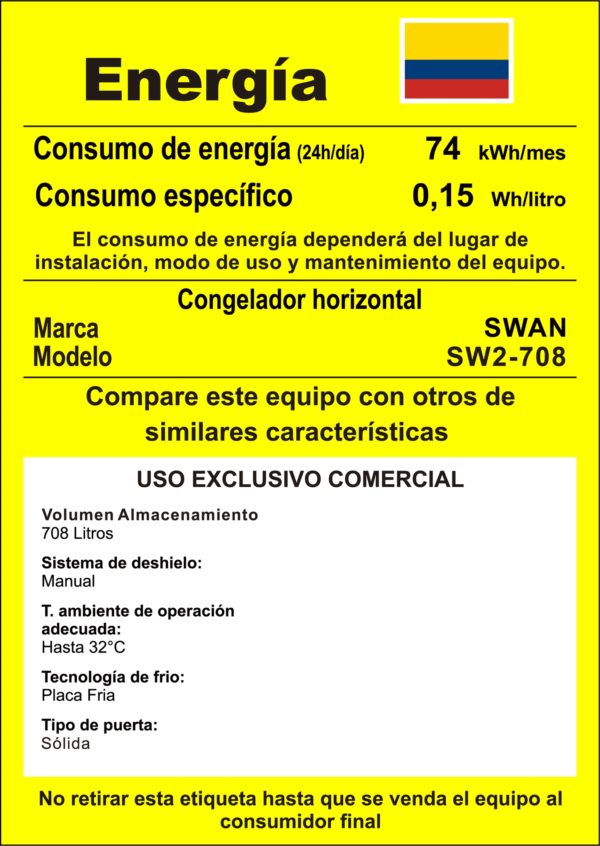 Congelador Horizontal Industrial SWAN 708L Máximo Volumen y Eficiencia Energética (Modelo SW2-708)
