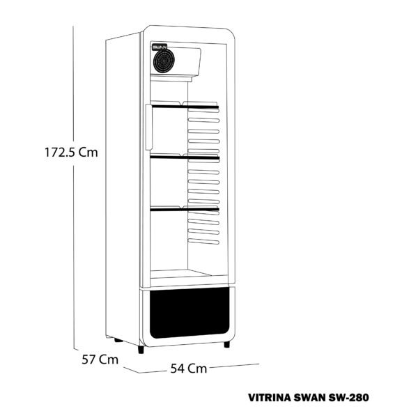 SW-280-1P-2 Vitrina Exhibidora Vertical SWAN SW-280-1P Puerta de Vidrio 258 Litros