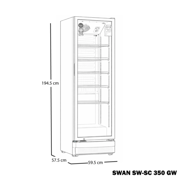 SW-SC-350-4 Vitrina Exhibidora Vertical SWAN SW-SC350GW Puerta de Vidrio 350 Litros
